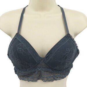 Coco Womens Medium Bra Grey Floral Flower Lace Padded Strappy Bralette Bra